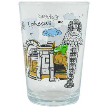 Ephesus Themed Color Printed Glass Of Water - Thumbnail