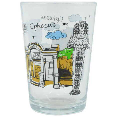 Ephesus Themed Color Printed Glass Of Water