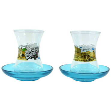 Myros - Ephesus Themed Custom Printed Turkish Tea Glass Set Of 2 Pcs