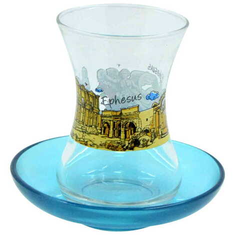 Ephesus Themed Custom Printed Turkish Tea Glass Set Of 2 Pcs