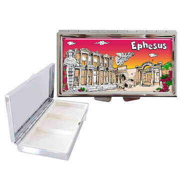 Ephesus Themed Customised Metal Epoxy Rectangular Pill Box 84x45x13 mm - Myros