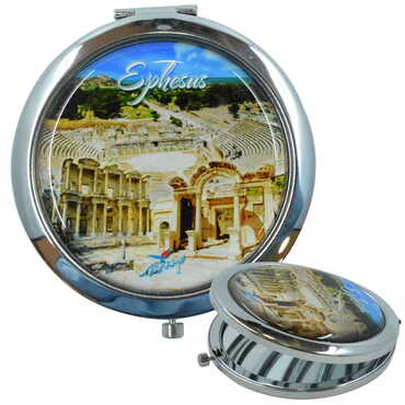 Myros - Ephesus Themed Customised Metal Epoxy Travel Make Up Compact Mirror 70x11 mm