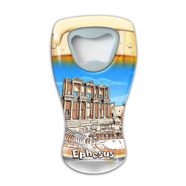 Myros - Ephesus Themed Customised UV Printed Beer Glass Shape Plastic Base Bottle Opener 52x97 mm