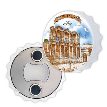 Ephesus Themed Customised UV Printed Bottle Cap Shaped Plastic Base Bottle Opener 58x15 mm - Thumbnail