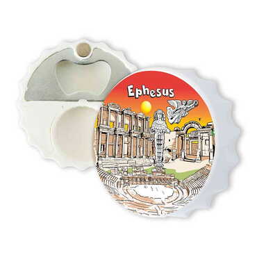 Myros - Ephesus Themed Customised Uv Printed Bottle Cap Shaped Plastic Base Bottle Opener 63x15 mm