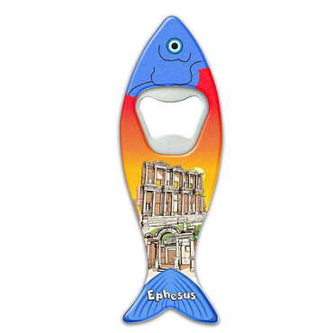 Myros - Ephesus Themed Customised UV Printed Fish Shape Printed Plastic Base Bottle Opener 42x130 mm