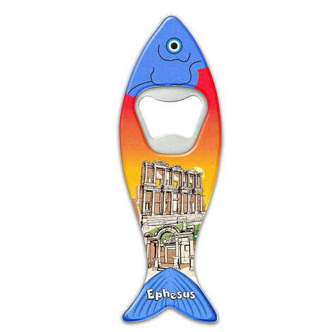 Ephesus Themed Customised UV Printed Fish Shape Printed Plastic Base Bottle Opener 42x130 mm - 1