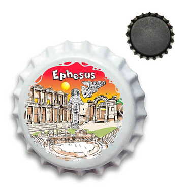 Myros - Ephesus Themed Customised UV Printed Metal Crown Cap Shaped Fridge Magnet 30 mm