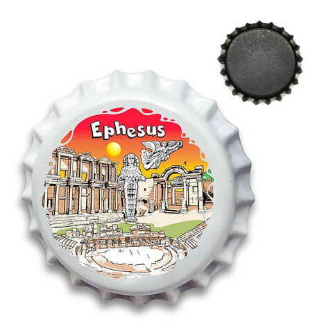 Ephesus Themed Customised UV Printed Metal Crown Cap Shaped Fridge Magnet 30 mm