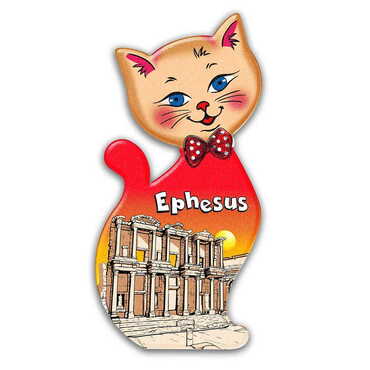 Ephesus Themed Customised UV Printed Plastic Base Cat Shaped Fridge Magnet 43x87 mm - Thumbnail