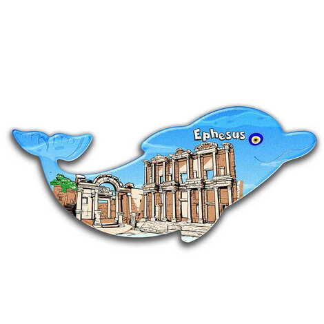 Ephesus Themed Customised UV Printed Plastic Base Dolphin Shaped Fridge Magnet 110x50 mm - 1