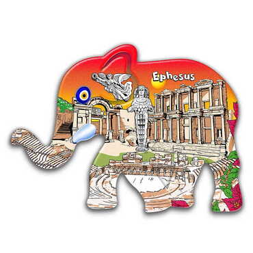 Myros - Ephesus Themed Customised UV Printed Plastic Base Elephant Shaped Fridge Magnet 86x62 mm