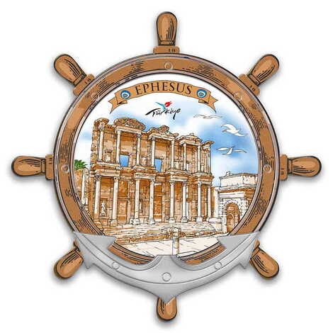 Ephesus Themed Customised UV Printed Plastic Base Marin Rudder Shaped Fridge Magnet 82x82 mm - 1