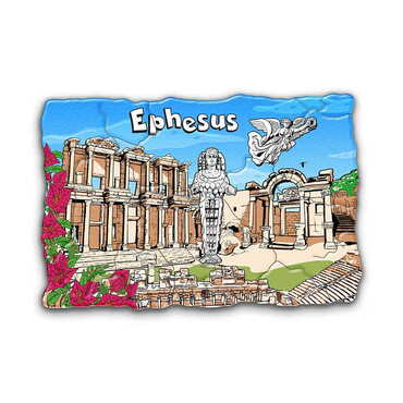 Myros - Ephesus Themed Customised UV Printed Plastic Base Mosaic Pattern Rectangle Fridge Magnet 80x50 mm