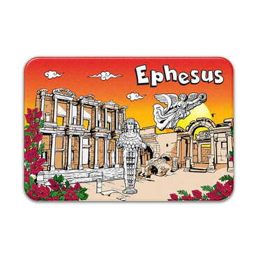 Ephesus Themed Customised UV Printed Plastic Base Rectangle Fridge Magnet 80x50 mm - Thumbnail