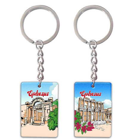 Ephesus Themed Customised UV Printed Plastic Base Rectangle Keyring 31x106 mm