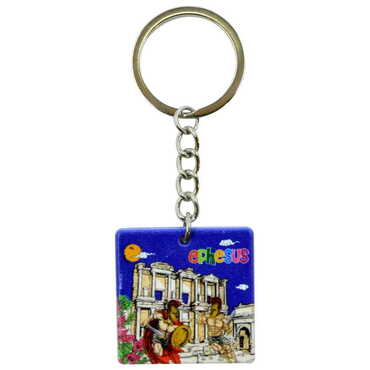 Ephesus Themed Customised Uv Printed Plastic Base Round Keyring 40x108 mm - Thumbnail