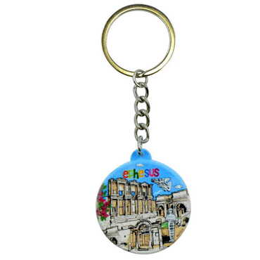 Ephesus Themed Customised UV Printed Plastic Base Square Keyring 38x100 mm - Thumbnail