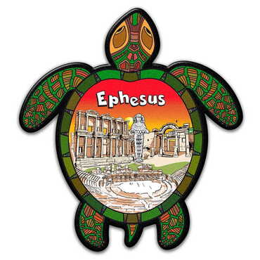 Myros - Ephesus Themed Customised UV Printed Plastic Base Turtle Shaped Fridge Magnet 80x74 mm