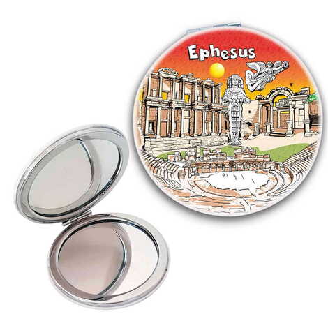 Ephesus Themed Customised Uv Printed Round Compact Mirror 72x11 mm - 1