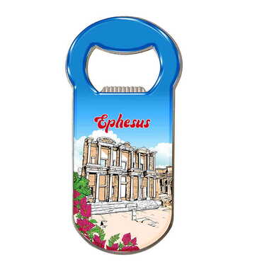 Ephesus Themed Customizable Metal Magnetic Bottle Opener 90x45 mm - Thumbnail