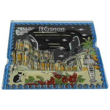 Myros - Ephesus Themed Decorated Glass Ashtray 100X100 Mm