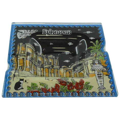 Ephesus Themed Decorated Glass Ashtray 100X100 Mm