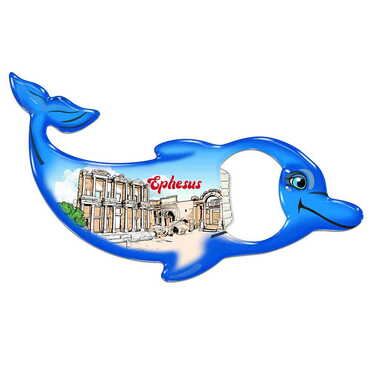 Myros - Ephesus Themed Dolphin Shaped Metal Magnetic Bottle Opener 102x67 mm