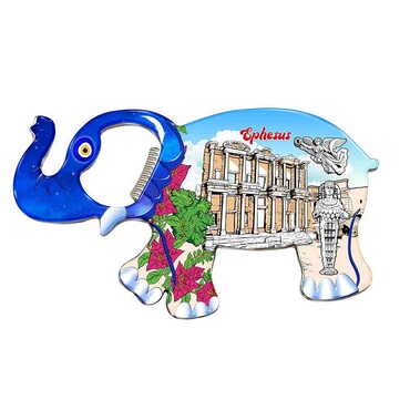 Ephesus Themed Elephant Shaped Metal Magnetic Bottle Opener 98x61 mm - 1