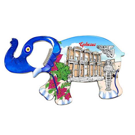 Ephesus Themed Elephant Shaped Metal Magnetic Bottle Opener 98x61 mm - 1