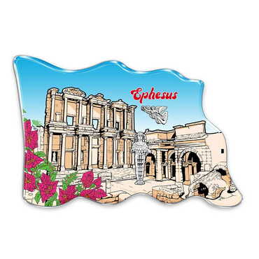 Myros - Ephesus Themed Epoxy Dome Flag Shaped Souvenir Fridge Magnet 70x50 mm