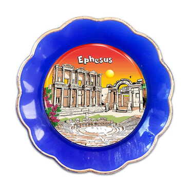 Myros - Ephesus Themed Epoxy Dome Plate Shaped Souvenir Fridge Magnet 73 mm