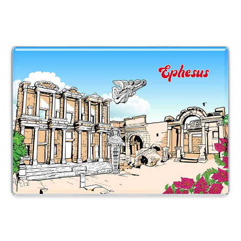 Ephesus Themed Epoxy Dome Rectangular Souvenir Fridge Magnet 95x65 mm