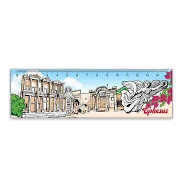 Myros - Ephesus Themed Epoxy Dome Souvenir Magnetic Ruler Magnet 165x50 mm