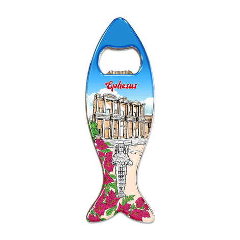 Ephesus Themed Fish Shaped Metal Magnetic Bottle Opener 120x43 mm