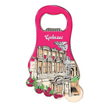 Ephesus Themed Foot Shaped Metal Magnetic Bottle Opener 100x59 mm - Thumbnail