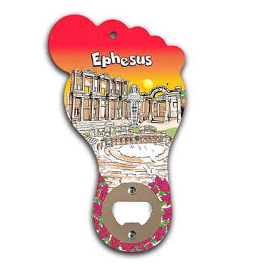 Myros - Ephesus Themed Foot Shaped Printed MDF Wooden Bottle Opener 160x92 mm