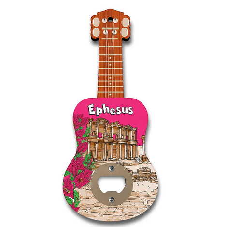 Ephesus Themed Guitar Shaped Printed MDF Wooden Bottle Opener 200x89 mm