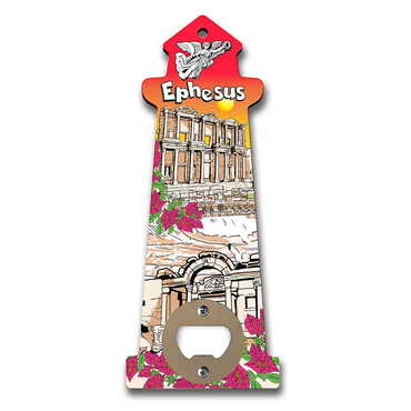 Myros - Ephesus Themed Lighthouse Shaped Printed MDF Wooden Bottle Opener 188x77 mm