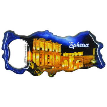 Ephesus Themed Map Shaped Metal Magnetic Bottle Opener 100x45 mm - Thumbnail