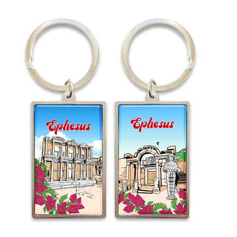 Ephesus Themed Metal Big Rectangle Keychain 32x88 mm