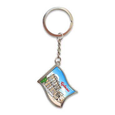 Ephesus Themed Metal Flag Shaped Keychain 40x105 mm - Myros