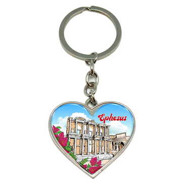 Myros - Ephesus Themed Metal Heart Keychain 40x90 mm