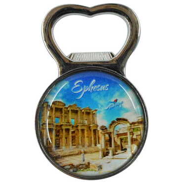 Ephesus Themed Metal Magnetic Small Round Opener 38x60 mm - Thumbnail