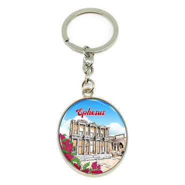 Myros - Ephesus Themed Metal Oval Keychain 35x105 mm