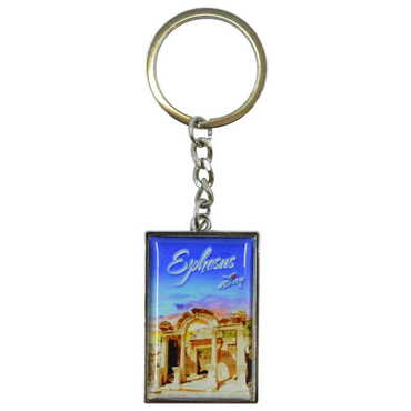 Ephesus Themed Metal Rectangle Keychain 30x100 mm - Thumbnail