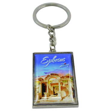 Ephesus Themed Metal Rectangle Keychain 30x100 mm - Thumbnail