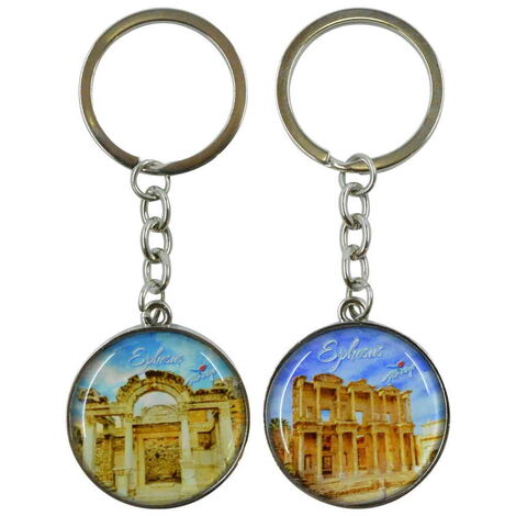 Ephesus Themed Metal Round Keychain 35x90 mm - 2