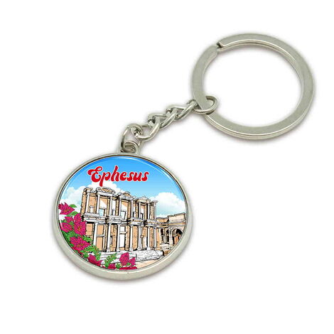 Ephesus Themed Metal Round Keychain 35x90 mm - 5
