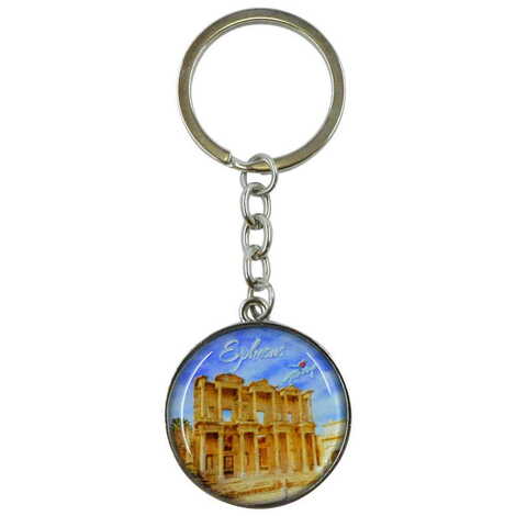 Ephesus Themed Metal Round Keychain 35x90 mm - 1